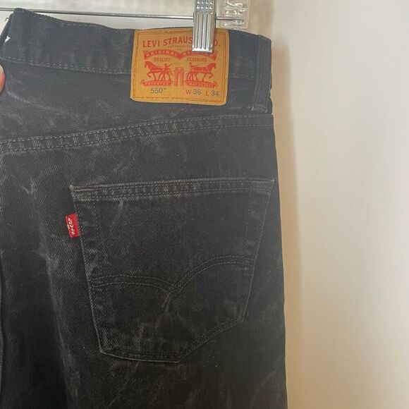 Levis 505 Jeans Men 36 x 34 Black‎ Dark Wash Regular Straight Denim Red Tab Marl - Picture 7 of 9